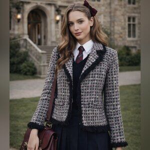 Fenn Wright Manson Tweed Jacket S | Fringe Trim Wool Blend Blazer